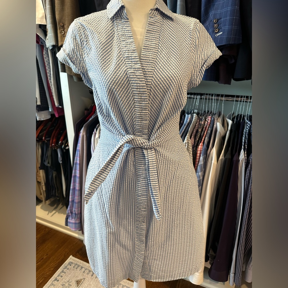 Vineyard Vines Seersucker Tie Front Shirt Dress